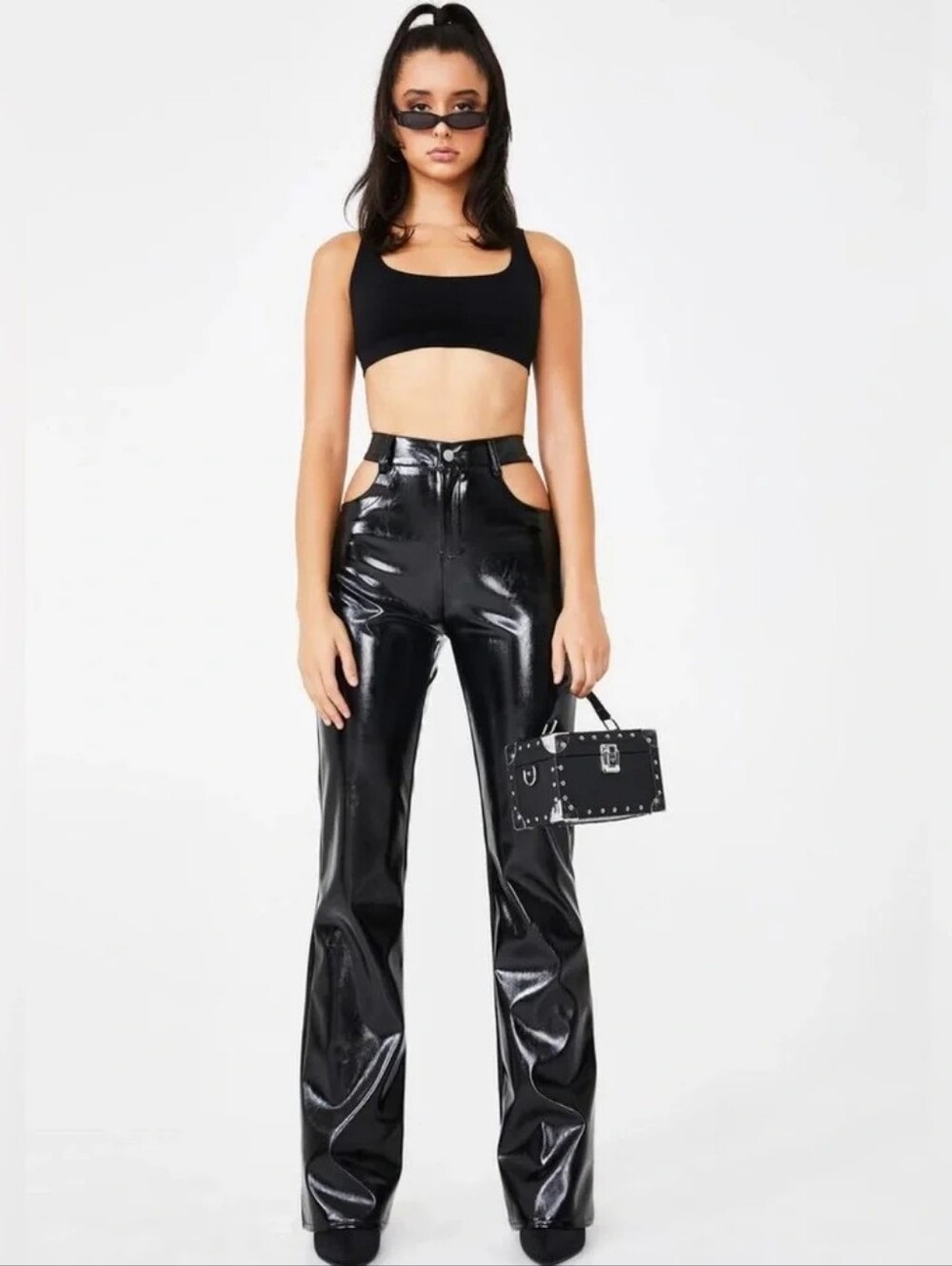 I. AM. GIA. Peri Cut-Out Pants Size Medium Black Faux Leather